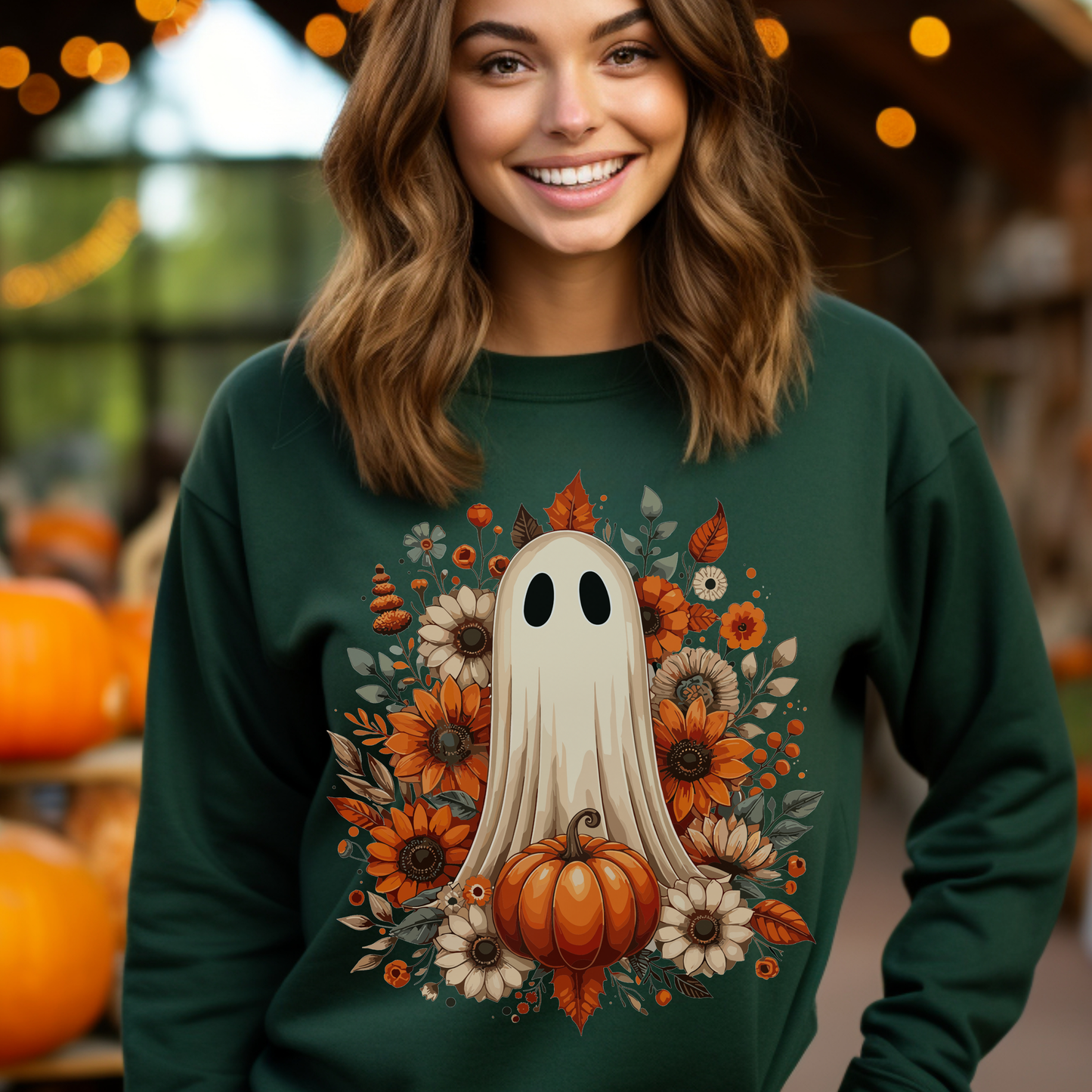 Autumn Ghost Sweatshirt - Cozy Halloween Crewneck, Unisex Fall Sweater, Perfect for Halloween and Thanksgiving, Unique Gift Idea