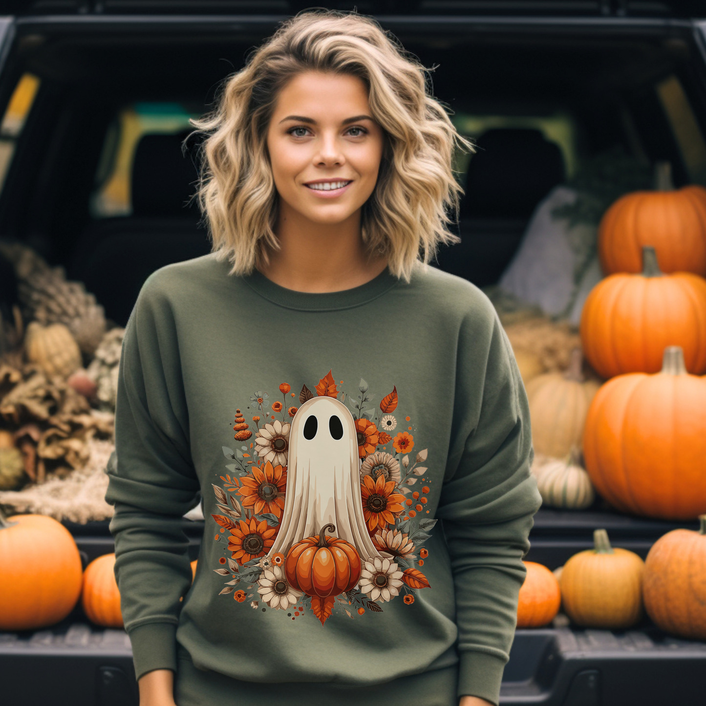 Autumn Ghost Sweatshirt - Cozy Halloween Crewneck, Unisex Fall Sweater, Perfect for Halloween and Thanksgiving, Unique Gift Idea