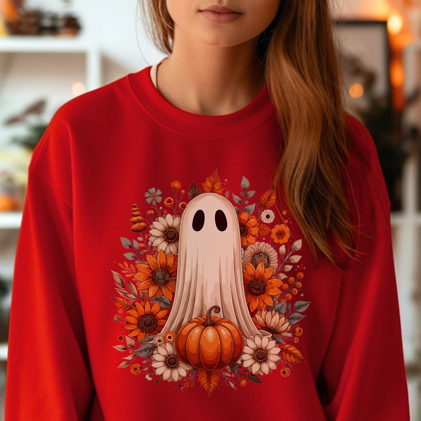 Autumn Ghost Sweatshirt - Cozy Halloween Crewneck, Unisex Fall Sweater, Perfect for Halloween and Thanksgiving, Unique Gift Idea