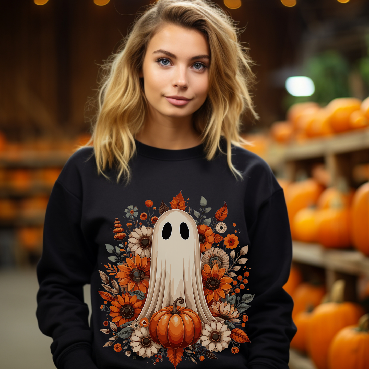 Autumn Ghost Sweatshirt - Cozy Halloween Crewneck, Unisex Fall Sweater, Perfect for Halloween and Thanksgiving, Unique Gift Idea