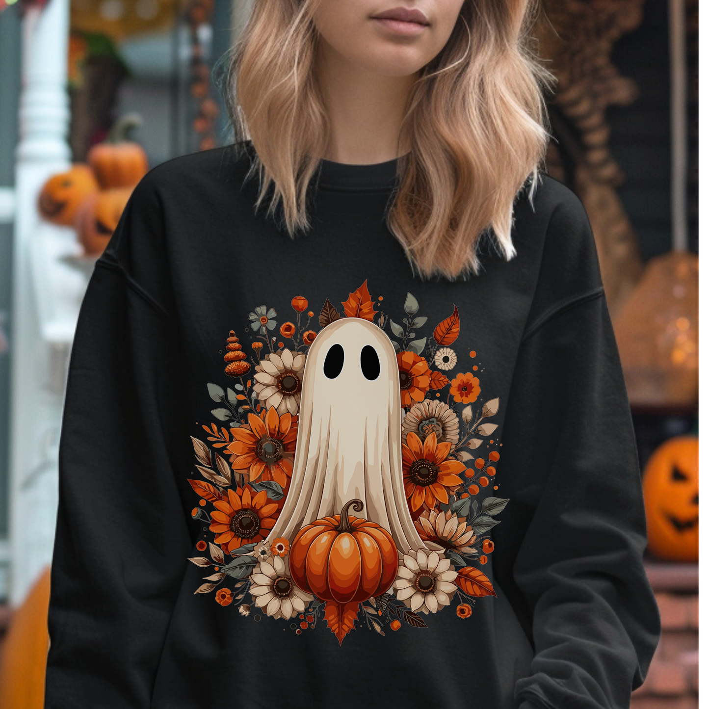 Autumn Ghost Sweatshirt - Cozy Halloween Crewneck, Unisex Fall Sweater, Perfect for Halloween and Thanksgiving, Unique Gift Idea